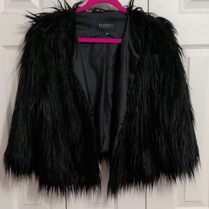 Eloquii Black Shaggy Faux Fur Jacket